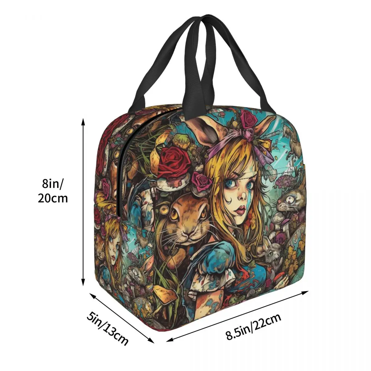 Alice im Wunderland Lunchtaschen, isolierte Bento-Box, Lunchtasche, auslaufsichere Picknicktaschen, Kühler, Thermotasche für Damen und Kinder, Arbeit