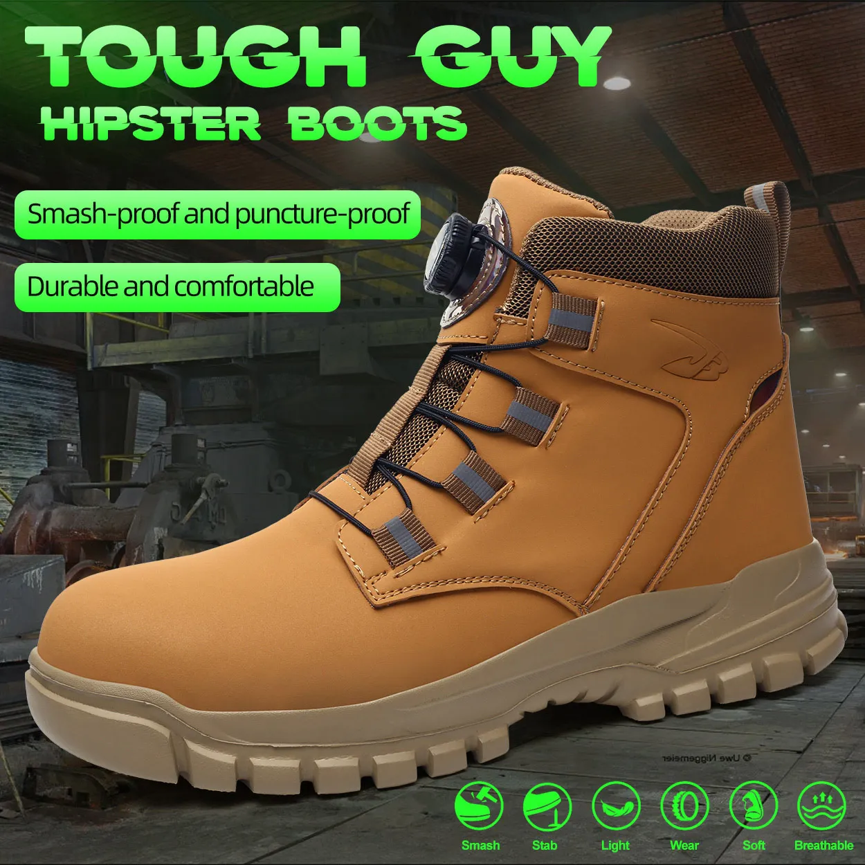 Rotary Button Waterproof Safety Shoes For Men Steel Toe Caps Male Indestructible Puncture-Proof Non Slip Security Work Boots image 3