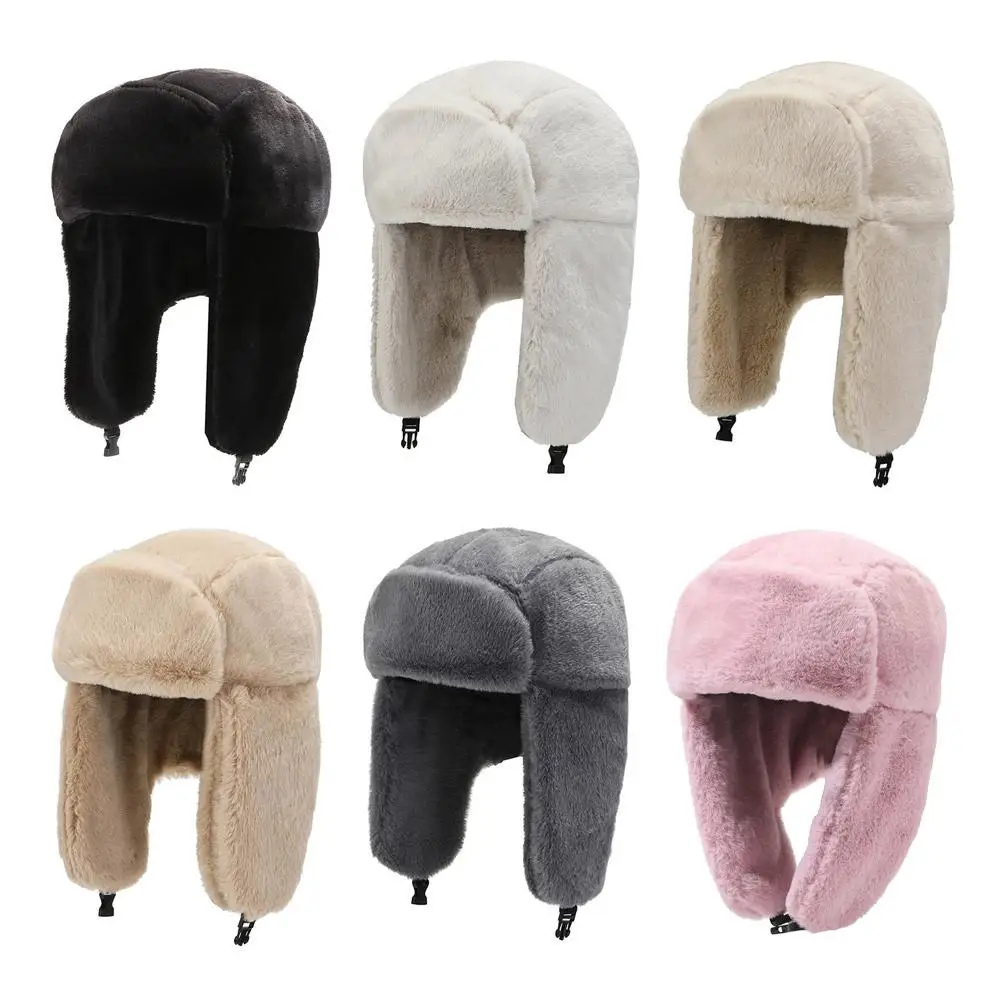 Women's Winter Thickened Warm Beanie Russian Caps Korean Fashion Ushanka Earflap Pilot Hat Women's Trend Bomber Hat Adjustable