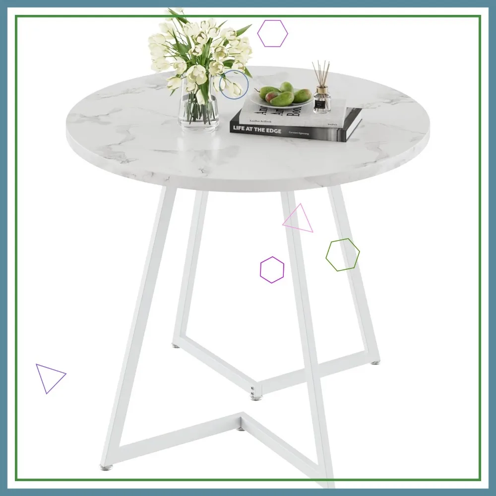 

Круглый обеденный стол со столешницей под дерево и стальным каркасом, для кухни, гостиной, офиса, сиденья 2-4, искусственный мрамор белого цвета