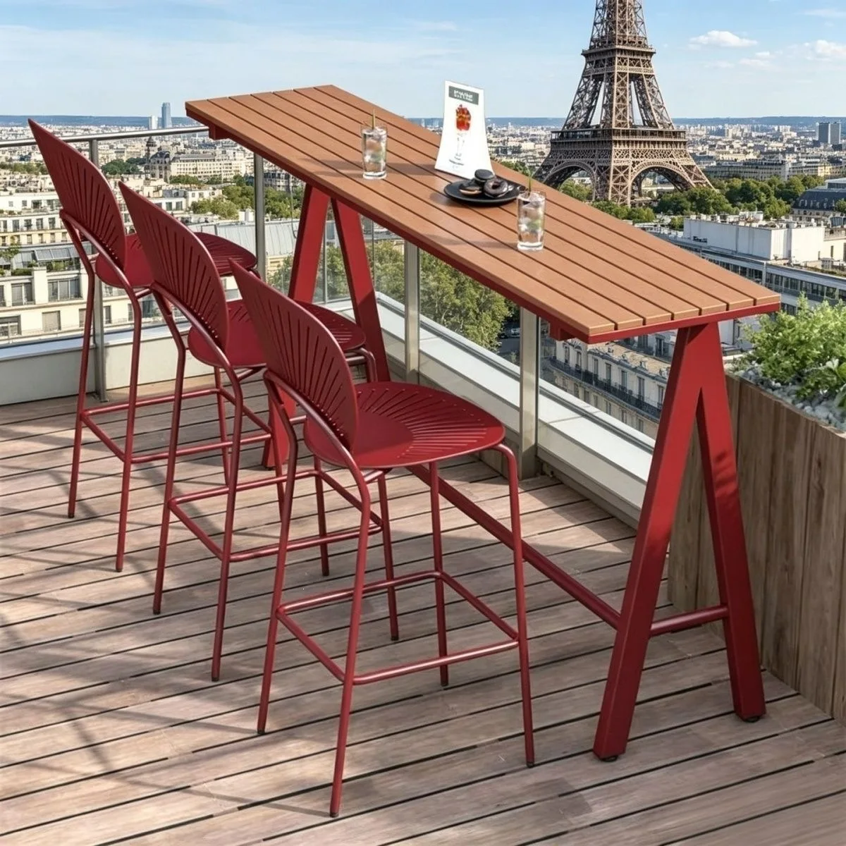 Milk tea shop outdoor bar table and chair combination open-air waterproof sunscreen strip table household