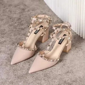 عارية اللون الكعب العالي المرأة حذاء وحيد النمط الفرنسي منصة مدبب اصبع القدم مرصعة بأحذية مضخة مرصعة جديد 2024 ربيع الخريف أعلى 6 مبيعات للأحذية المحاصيل - رقم 4