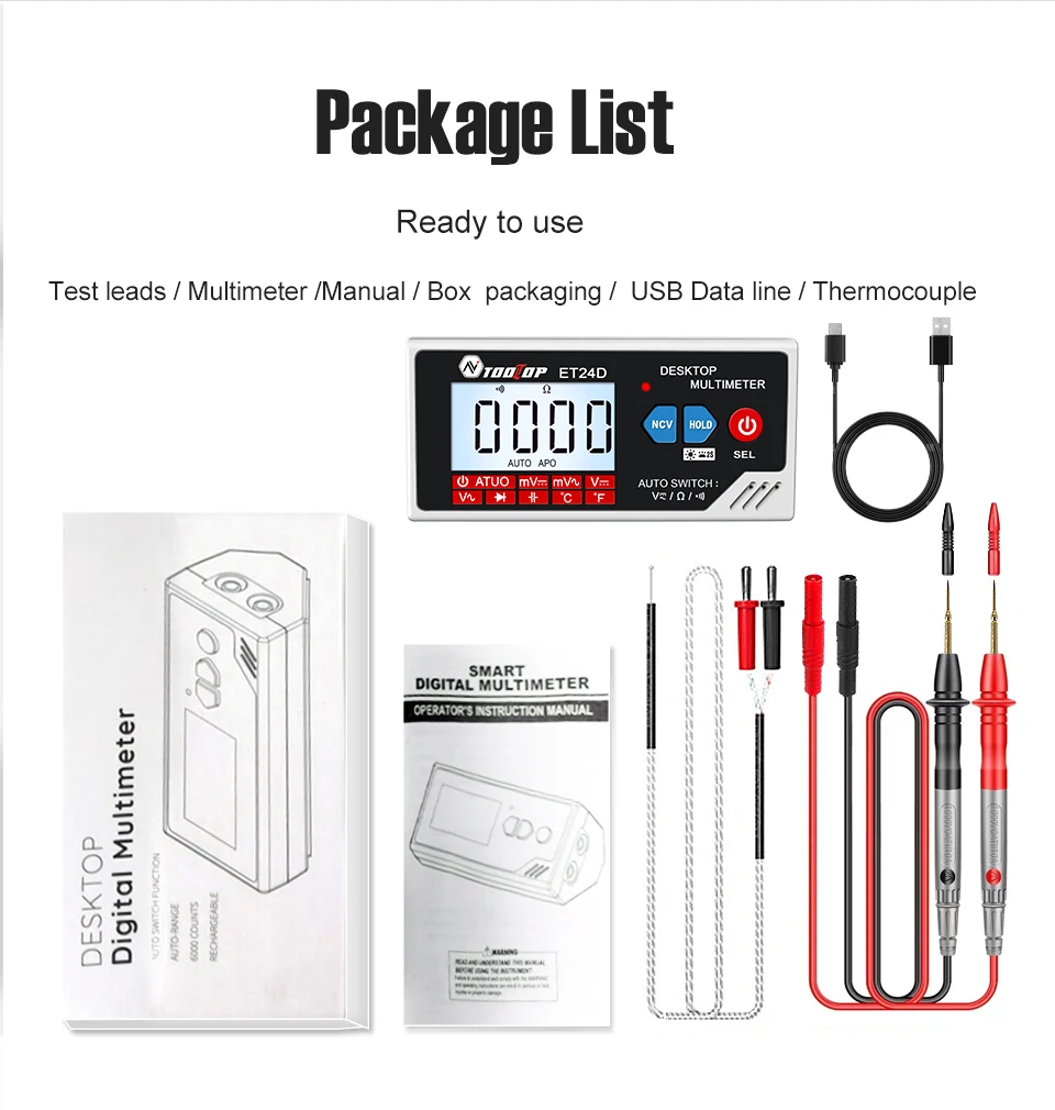 TOOLTOP ET24D 6000 Counts Digitalmultimeter Smart Desktop Multimeter Auto Range Wiederaufladbarer Akku für PCB-Schaltkreistests – Detail 16