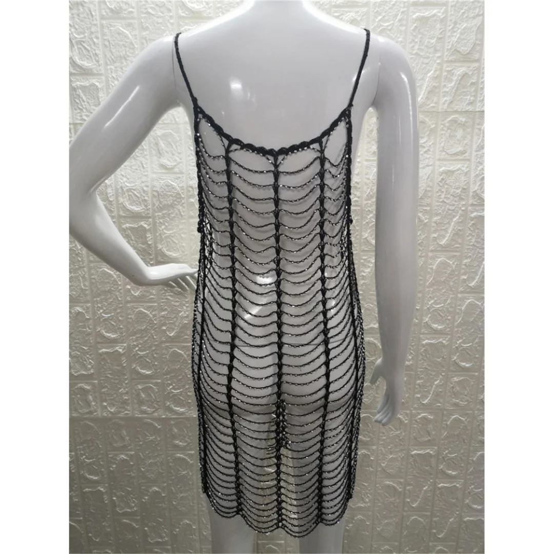 Luxuriöse, glitzernde Tunika mit Diamant-Strasssteinen und Cut-Outs, Strand-Cover-Up, Strandkleid, Strandmode, Damenmode V4747SW – Detail 16