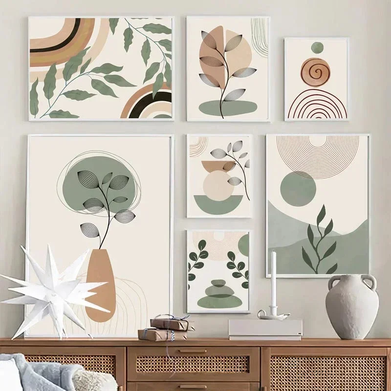 Boho Posters Abstract Geometry Line Leaves Sun Rainbow Boho Home Decor Nordic Canvas Painting Picture For Living Room Decor