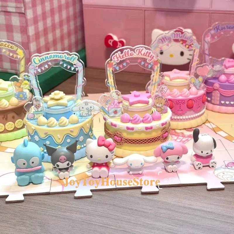 

Новые персонажи Sanrio, слепая коробка, мультфильм Куроми Cinnamoroll, аниме-фигурка, торт, Коллекционная модель, забавные настольные украшения, подарок для девочки