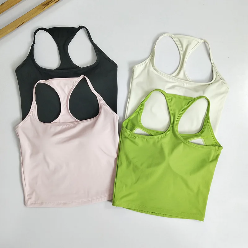 

T-Back Sports Bra Breathable Square Collar Fixed Cup Yoga Vest Thin Shoulder Strap Fitness Underwear for Women