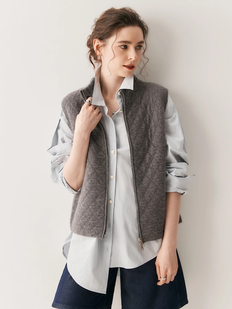 Air Layer Warm Vest Sweater 100% Cashmere Vest Cardigan Autumn Winter Sweater Waistcoat Knit Korean Women's Vest Sleeveless Coat