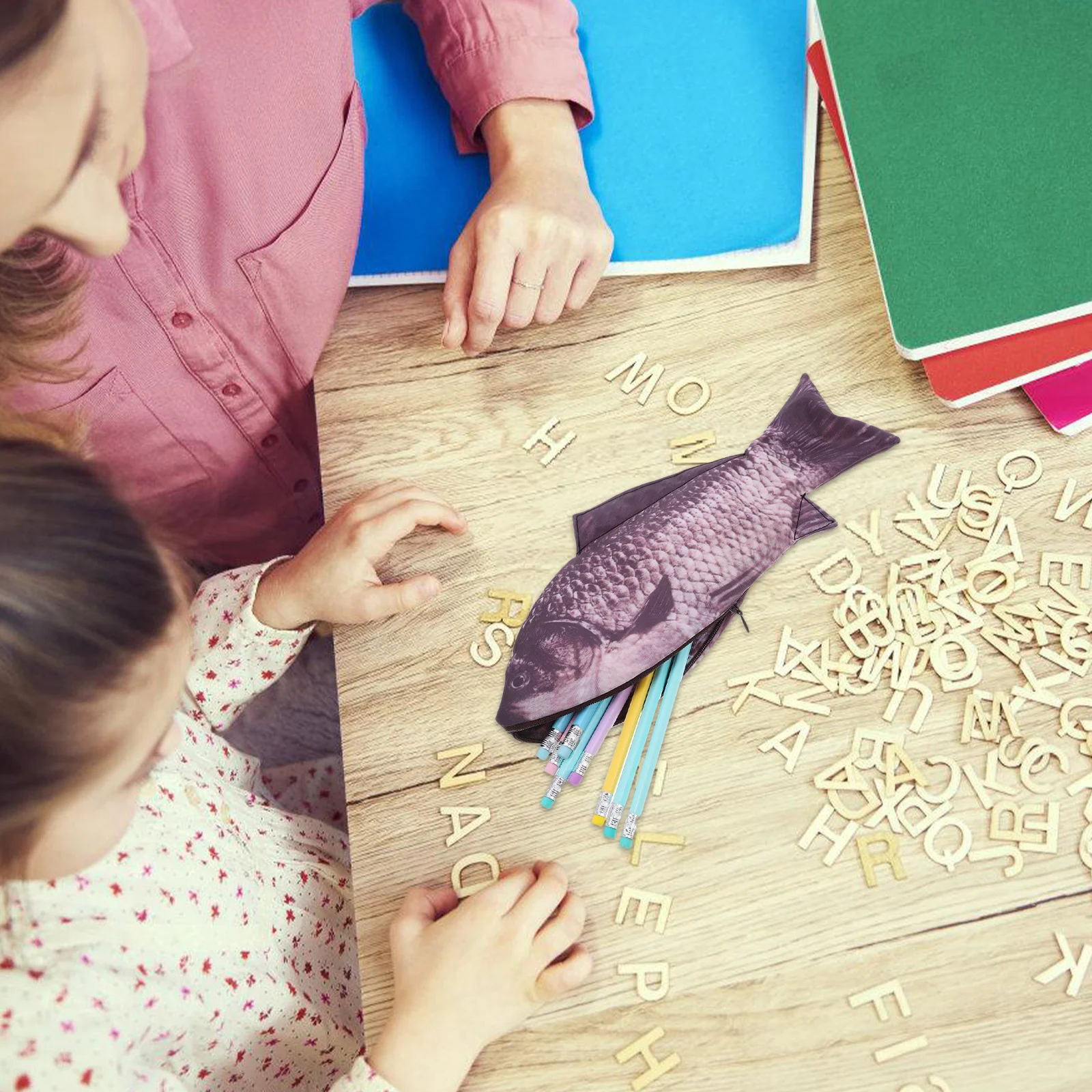 

Fish Pencil Bag with Zipper Premium Nylon Material Cute Creative Design for Pencils Makeup Storage Clutch Pouch