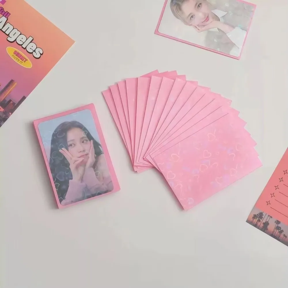 50PCS 61x91mm Laser Heart Card Sleeves Macaron Transparent Protective Cover Sports Cards Protector Display Card Card Film