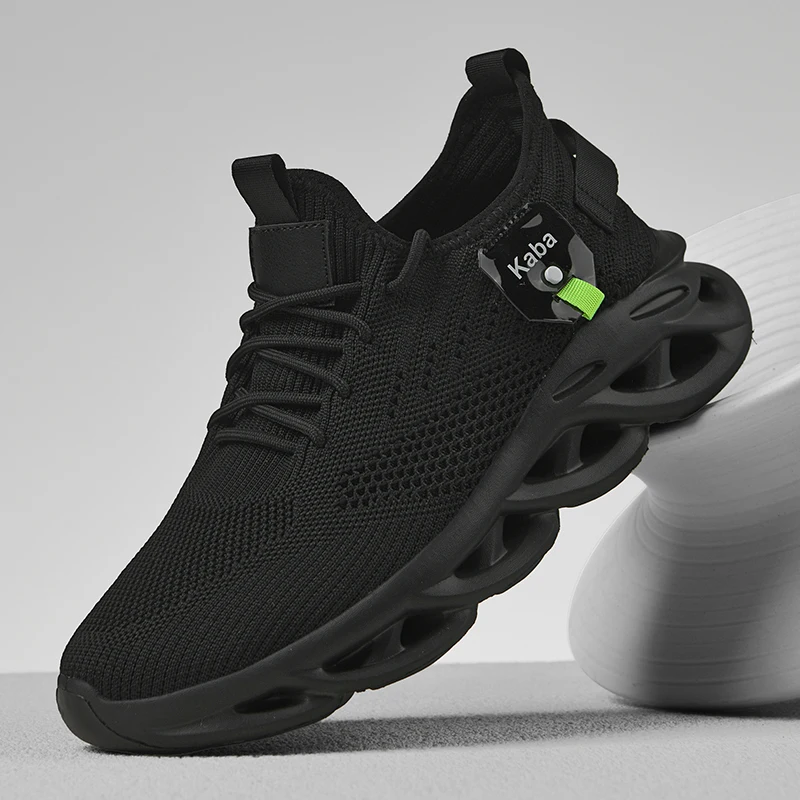 Men Breathable Flying Weave Sneakers Thick Sole Lightweight Casual Sports Shoes Non‑Slip Mesh Running Shoes Big Size 49 50 51 52