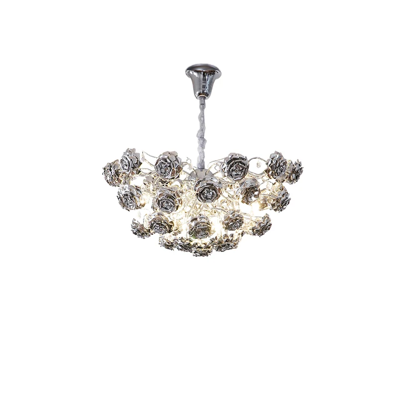 Premium Custom Stainless Steel Rose Chandelier Luxury Chrome Rose Ceiling Chandelier For Hotel Villa Decoration