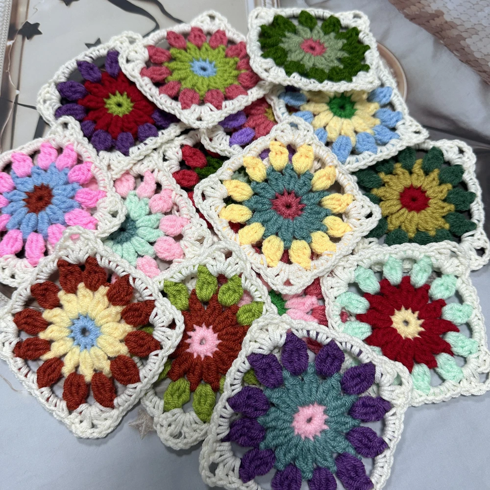 Original DIY Colors 9cm Square Coaster Handmade Crochet Doilies Wedding Table Decor Doily Placemat Clothes Accessories 30pcs