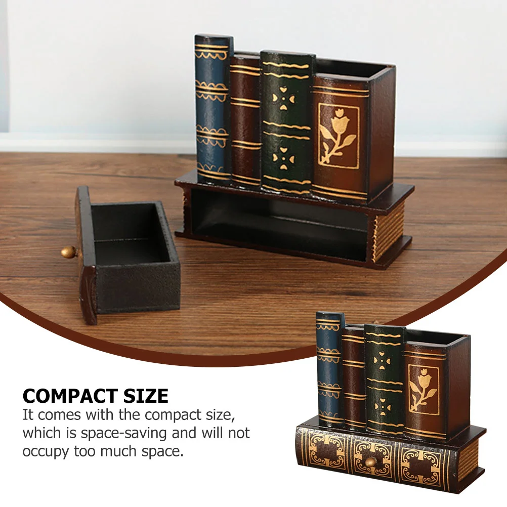 Pen Holder Stationery Storage Ornament European Style Tabletop Container Wooden Fake Book Brush Pot Office