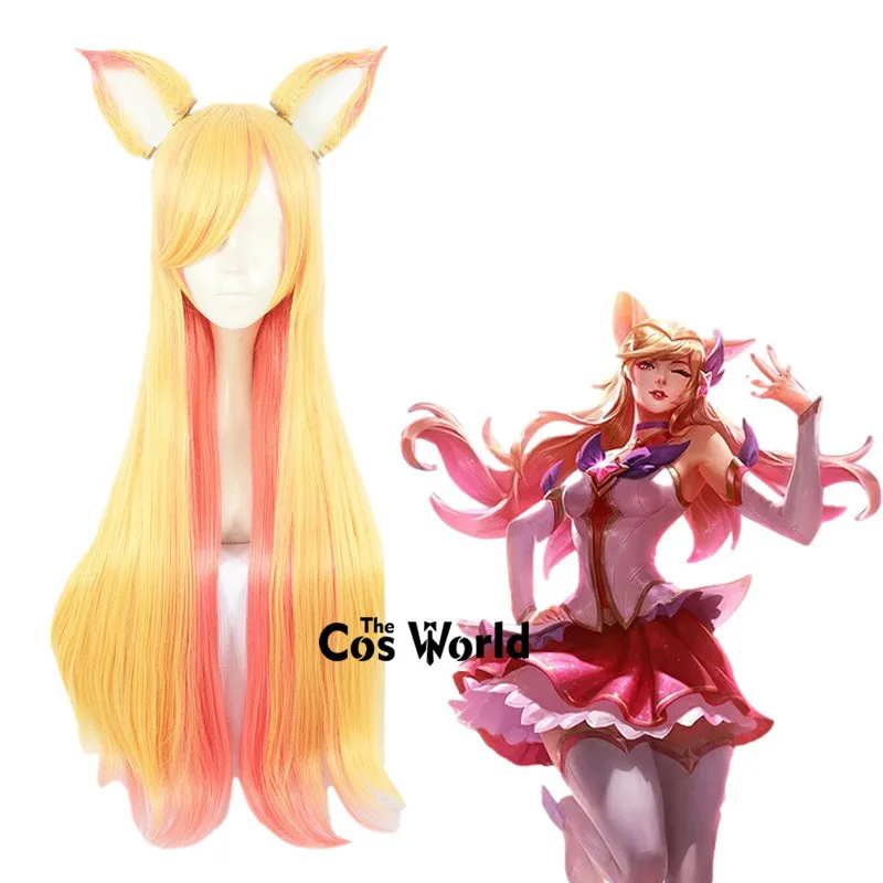 

LOL Star Guardian Ahri 75 см длинные прямые игры косплей парики волокно термостойкие синтетические волосы + шапочка для парика
