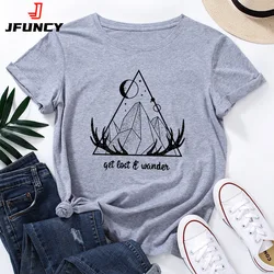 JFUNCY Women Tee Shirt Summer Short Sleeve Cotton T-Shirt Female Casual Tops Oversize Woman Loose Tshirt