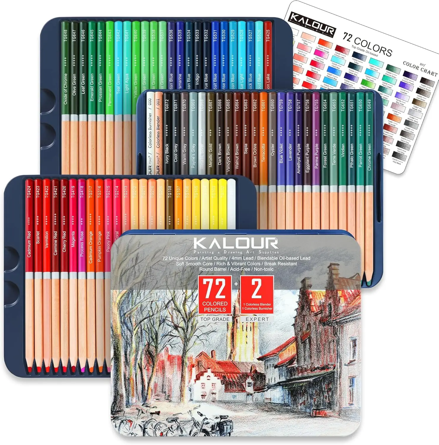 

72 Professional Colored Pencil for Coloring,Oil-Based,Soft Core–Ideal for Artists and Beginners