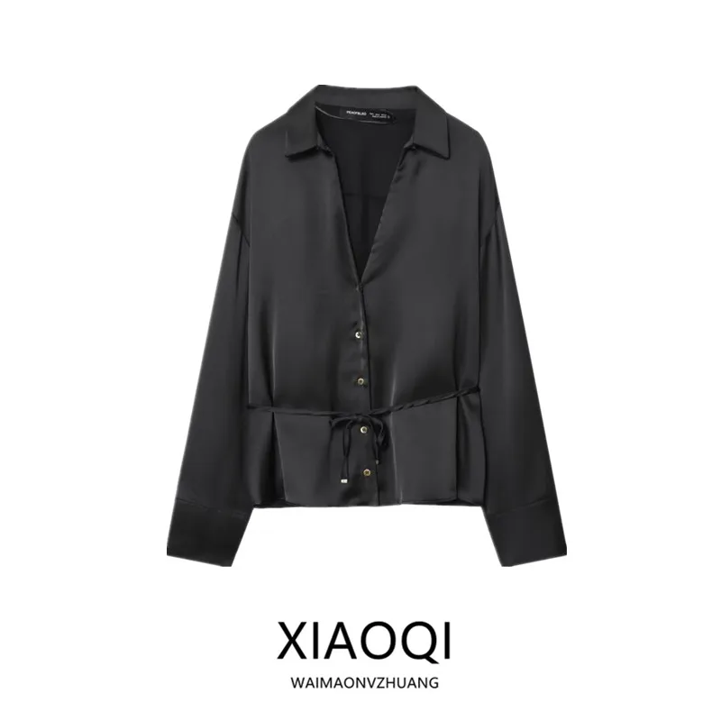 Otoño 2025 Nueva mujer larga Sve irt con cinturón fino Quali Feel Commute Sle Faionable Ele Design