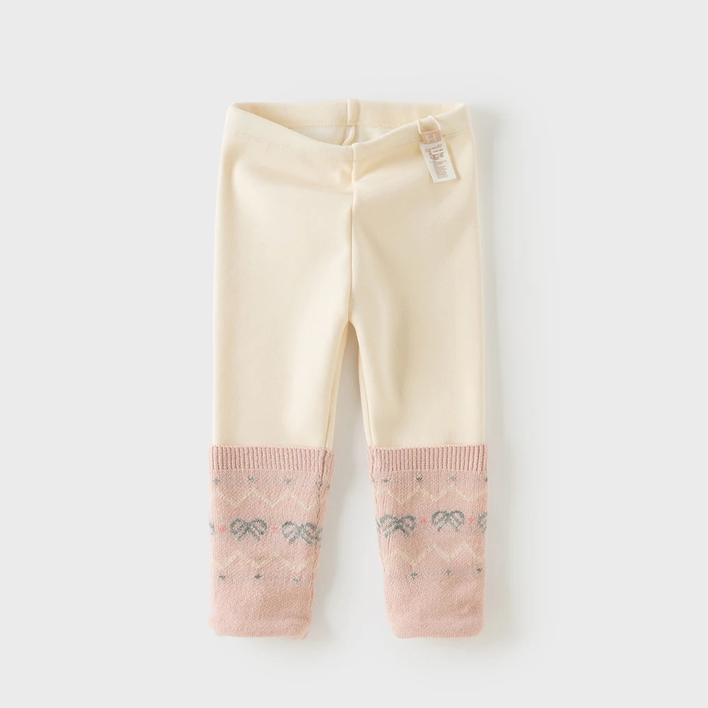 Dave Bella Girls Fleece-lined Leggings Winter Warm Knitted Pants 1-7 Years Fake Two-piece Kids Elastic Waist Trousers DB4264182