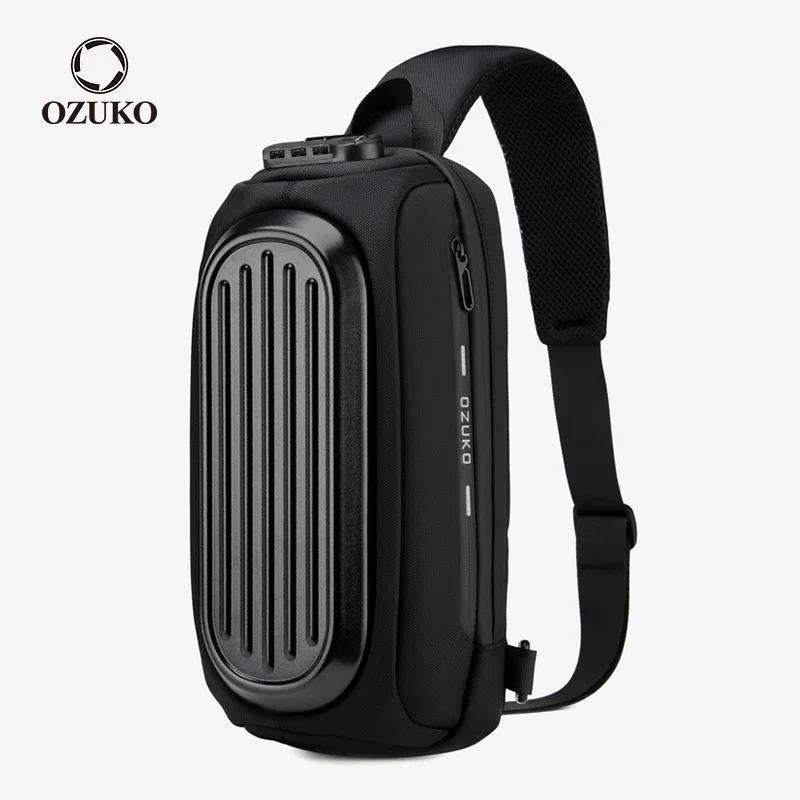 

OZUKO Hard Shell Men Chest Bag Anti-theft Shoulder Bags for Male Waterproof Crossbody Bag Mens Fashion Outdoor Messenger Bag