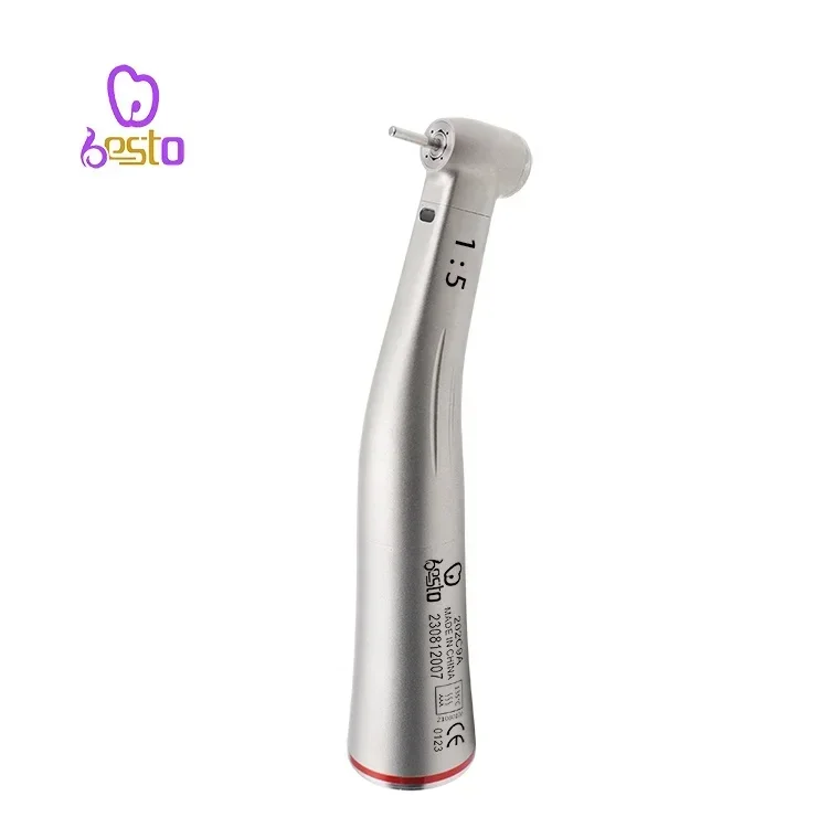 BESTO d ental 1:5 Fiber Optic Increasing Contra Angle d ental Stainless Steel Handpiece Red Ring E-type Micro Motor Handpiece