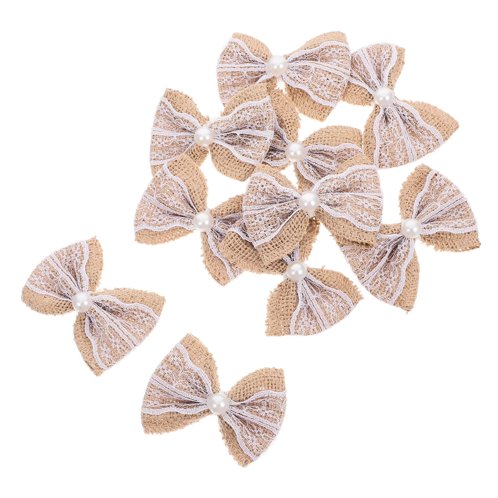 

10Pcs Small Bows for Burlap Retro Bow Ornaments with Simulated Pearls for DIY Wedding Decor Envelope Embellishment