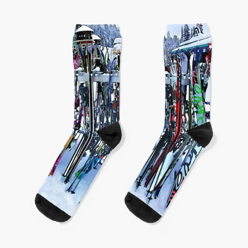 

Ski Party - Skis and Poles Socks japanese fashion men cotton high quality Socks Women Men's