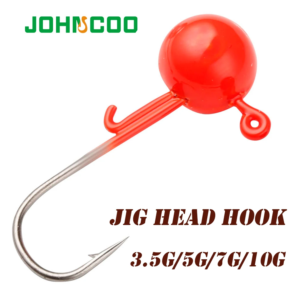 JOHNCOO 6pcs 3.5G-10G NED Head Jigs Hook Round Ball Jig Head Hook Weedless Hooks For Soft Worm Fishing