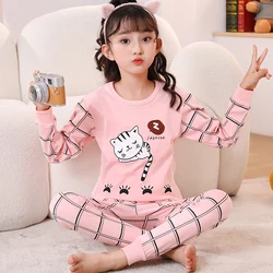 Cat Pajamas for Girls 2 to 14 Years Kids Loungewear Sets Baby Night Shirts Autumn Cotton Full Sleeve Pijamas Children Sleepwear