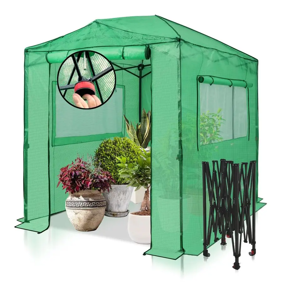 

Instant Popup Greenhouse, Indoor Outdoor Plant Gardening Green House, RollUp Zipper Doors and Side Windows, Walk in 8x6 ft, PE C