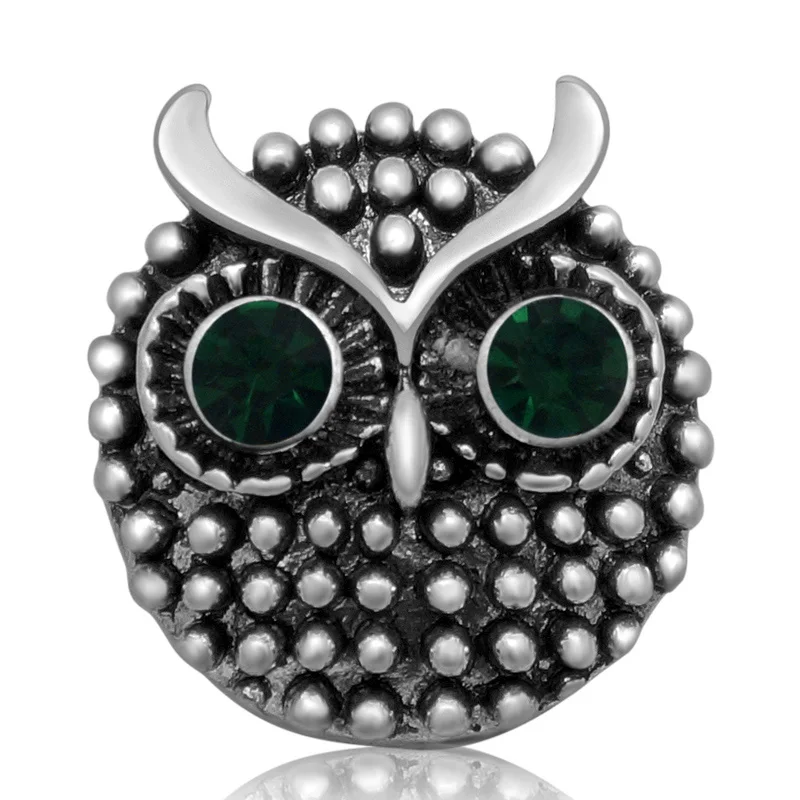 Hot Fashion Cute Rhinestone Owl Animal 18mm Metal snap buttons for DIY 18mm snap jewelry wholesale