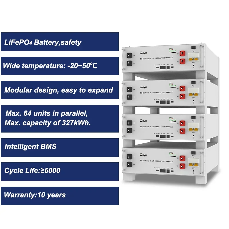 Deye ESS SE-G5.1 Pro-B Manufacturer LiFePO4 51.2V 100Ah Solar Power 6000 Cycle Life Energy Storage Battery