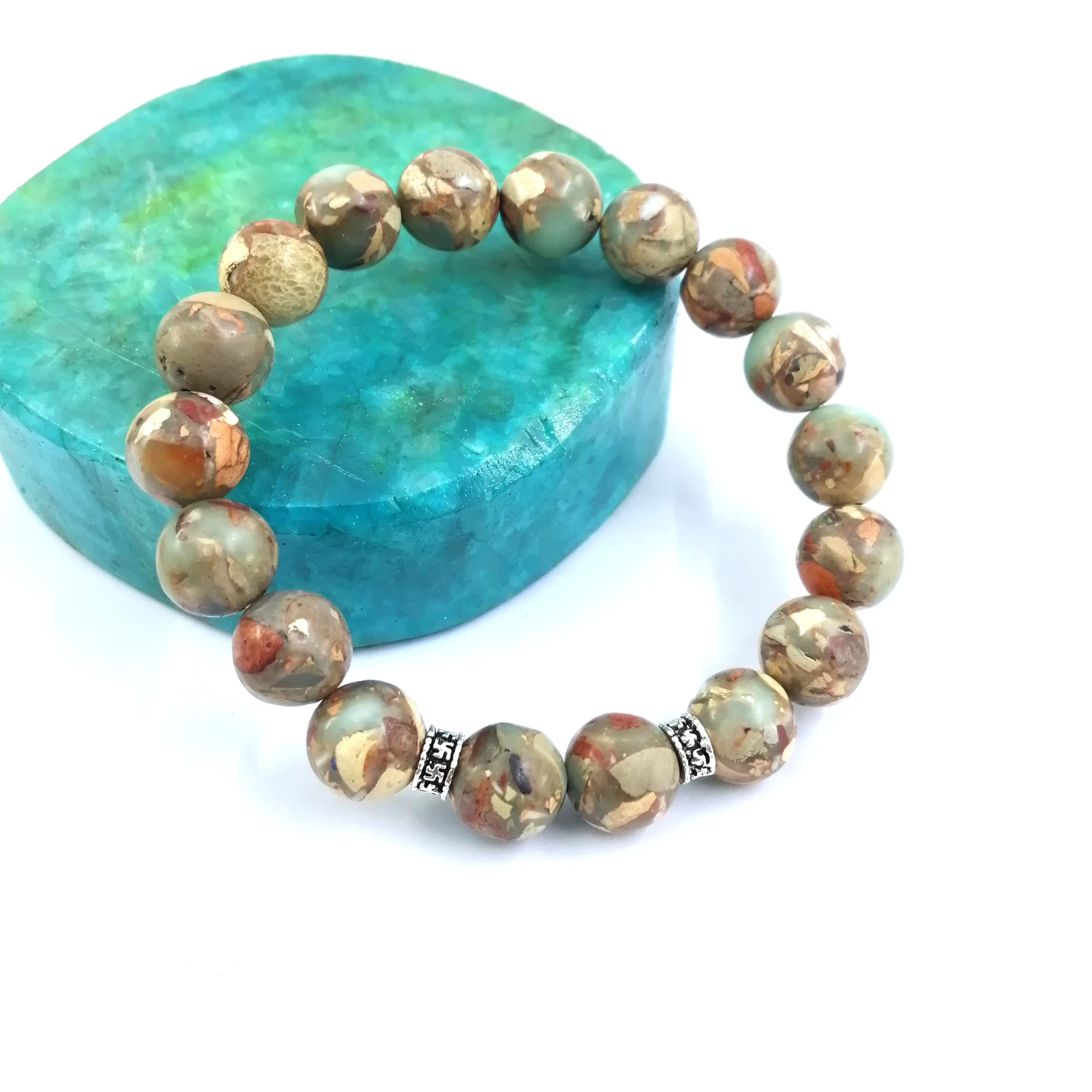 Natural Snake Skin Jasper Bracelet - 10mm Round Beads, Elastic Cord, Unique Design, Daily Wear, Approx. 19cm Length