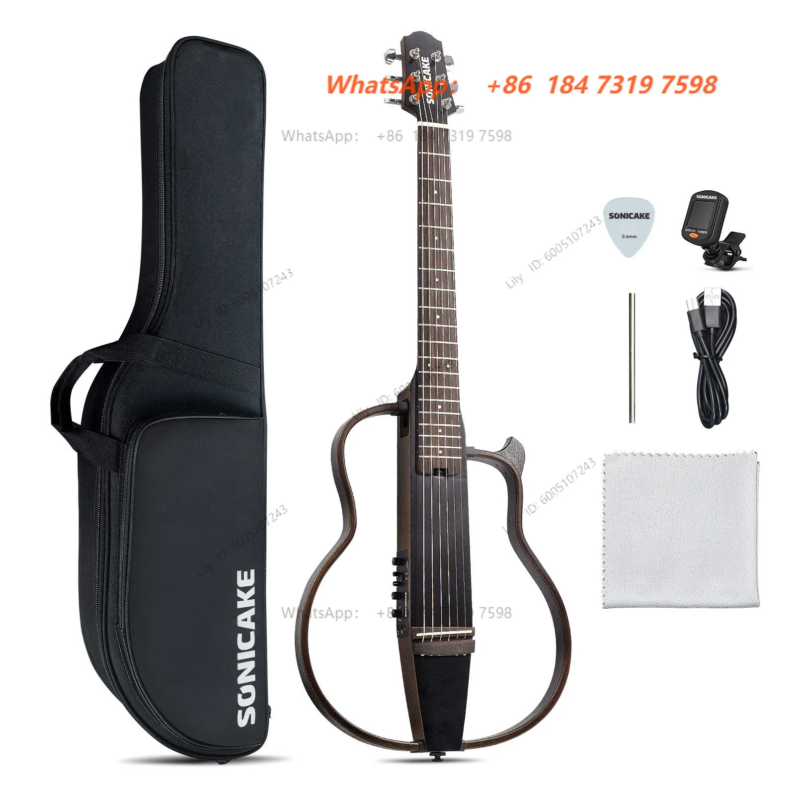 QGT-01 Silent Acoustic Electric Guitar Travel Portable Wooden Guitar Advanced Digital Pre-amp