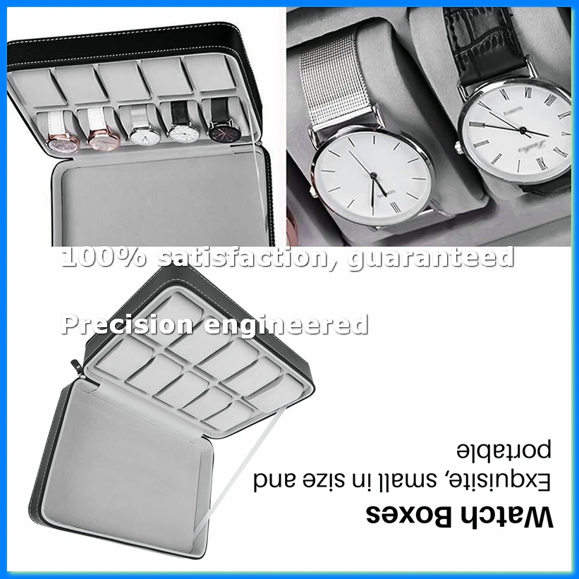 Portable Watch Box Organizer PU Leather Casket with Zipper Classic Style 10 Grids Multi-Functional Bracelet Display Case-ELEC
