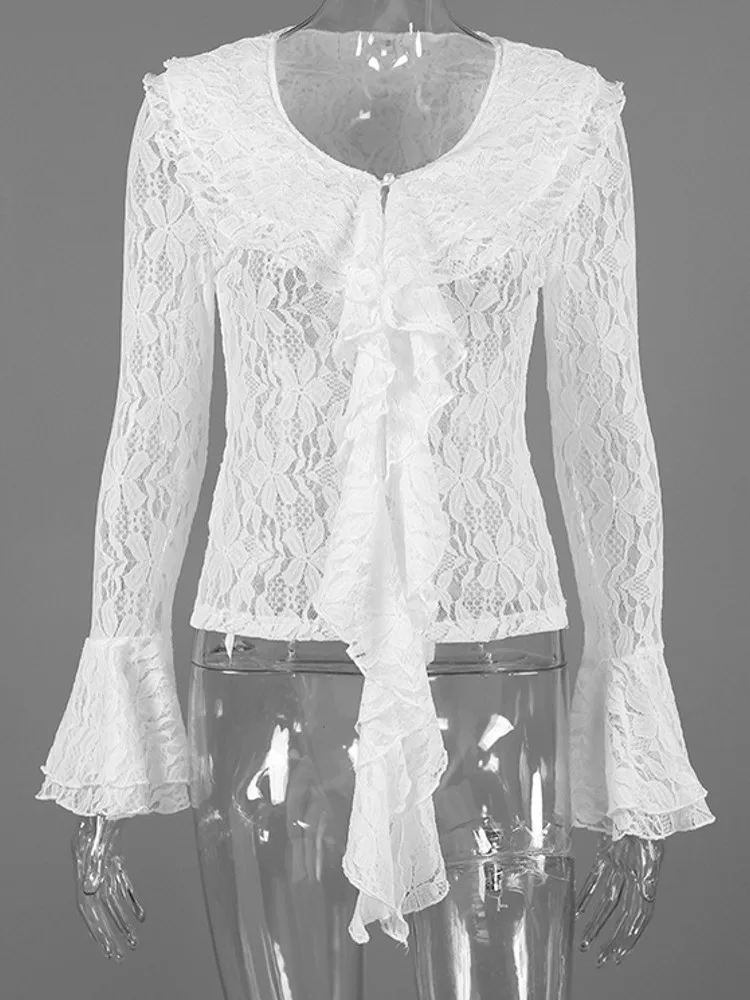 여성 레이스 블라우스 2026 봄 가을 긴팔 블라우스 여성 블라우스 셔츠 오피스 우아한 워크 셔츠 탑 블루사스 무헤르 데 모다