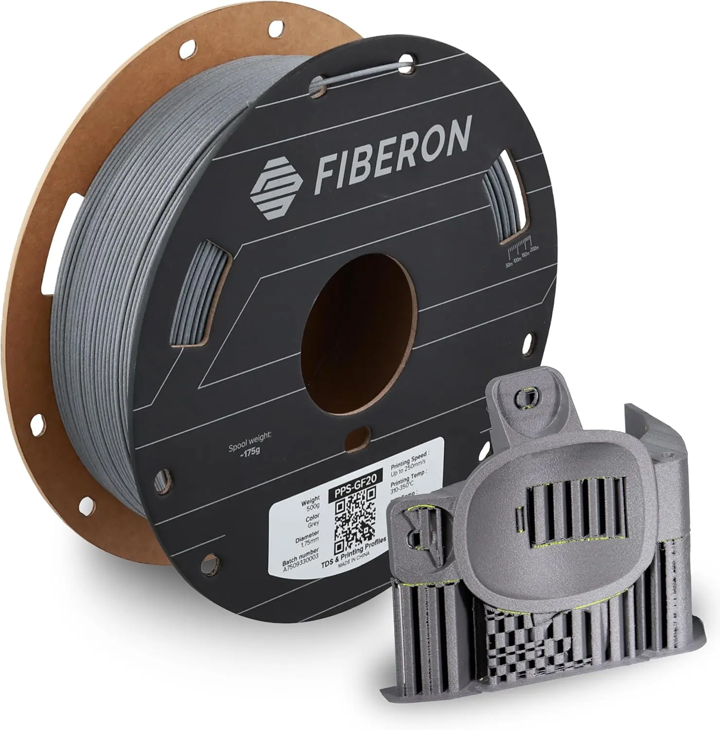 

Филамент Polymaker Fiberon PPS-GF20, 1.75 мм, катушка 0.5 кг, экстремальная термостойкость, электрически изоляционный, огнестойкий (UL94 V0)