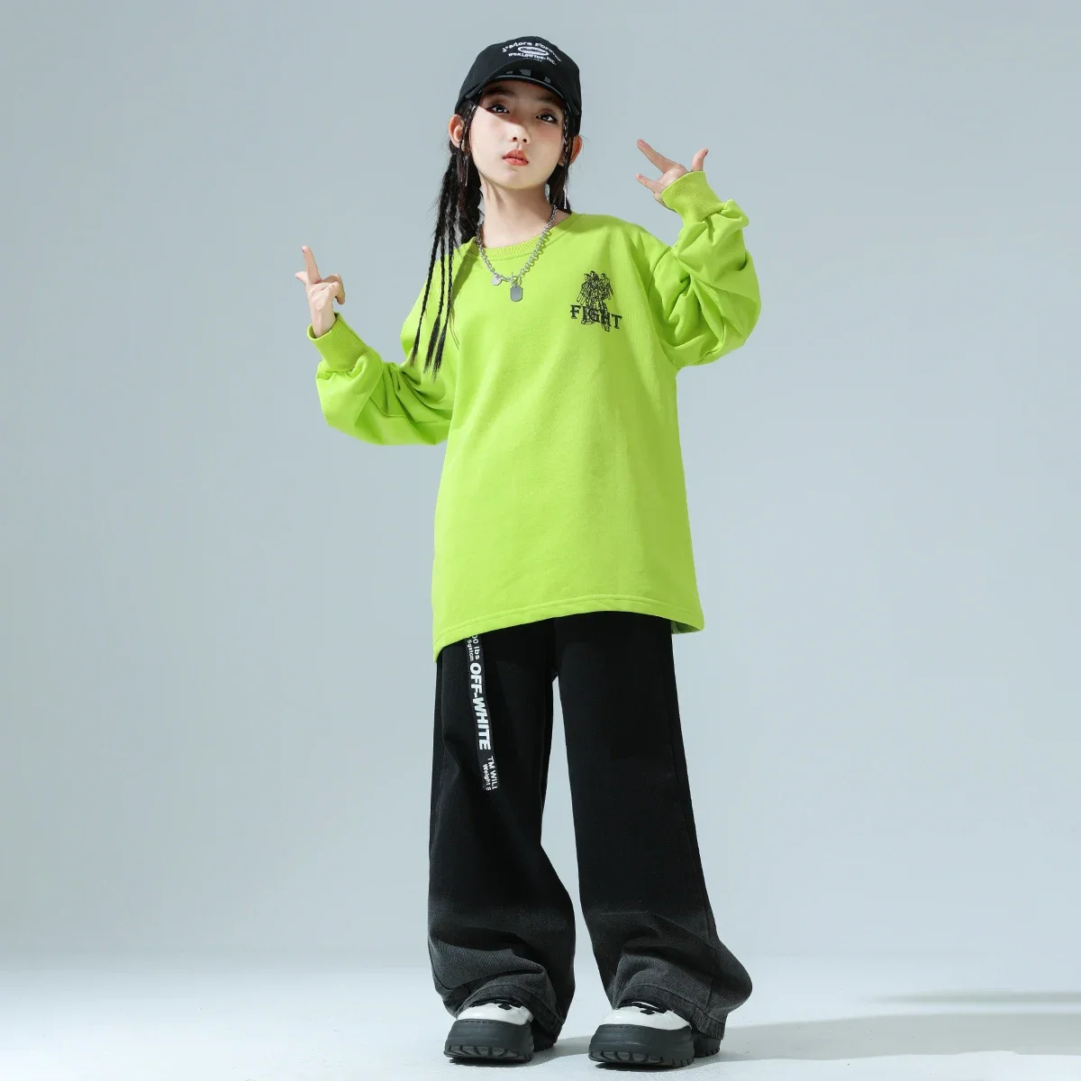 Chłopcy Hip Hop zielona bluza spodnie joggery dziewczęce fajne Streetwear zestawy ubrań dla dzieci dzieci Jazz taniec uliczny K-pop kostiumy