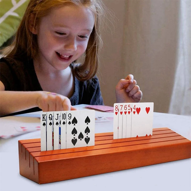 

Playing Card Holder for Kids Hands-Free Wood Holder Racks TrayJAS