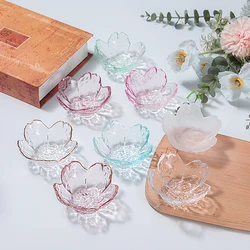 1PCS New Cherry Blossoms Seasoning Plate Small Glass Dish Nodic Gold Inlay Sauce Bowl For Ice Cream Fruit Sala Kitchen Supplies