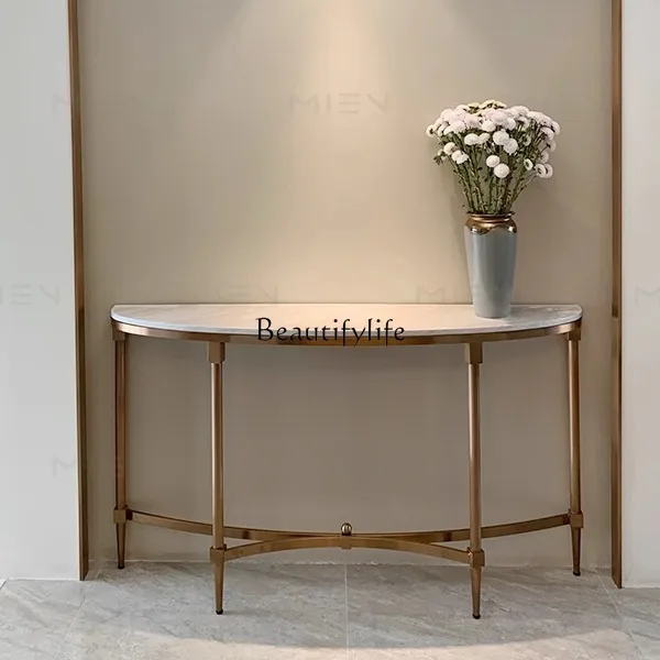 Light luxury circular arc entrance table simple marble surface sofa back few