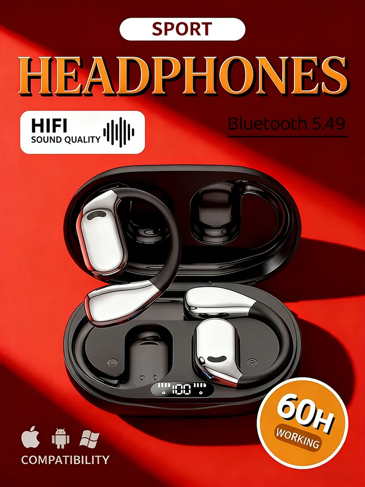 

Новые беспроводные наушники Bluetooth — спортивный стиль ушного крючка, стереозвук 9D Hi-Fi, водонепроницаемый, дизайн с открытым ухом и микрофоном