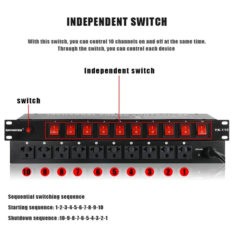 RAYHAYES YK-110 Контроллер выключателя питания 10-канальный контроллер питания 10 Управление выключателем питания