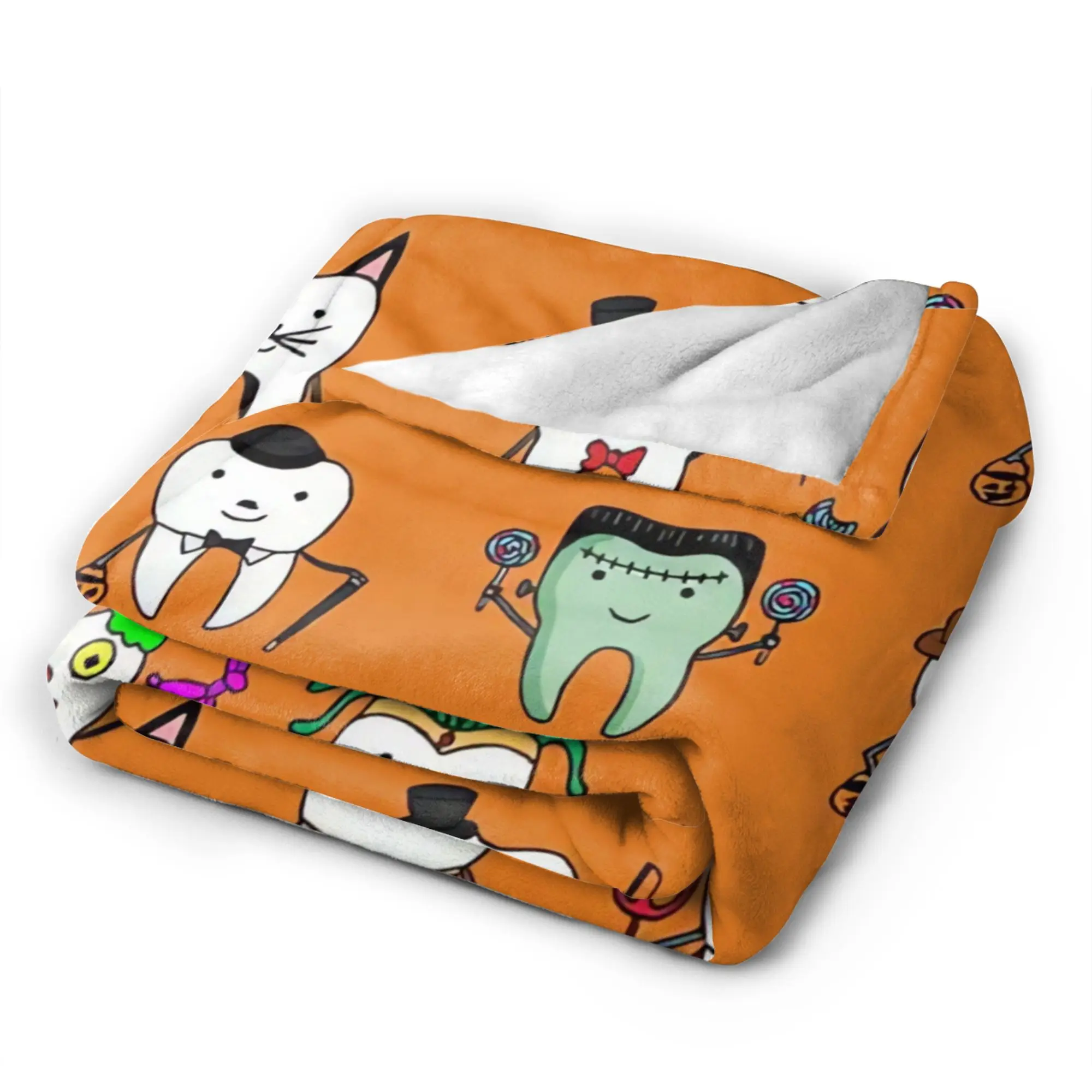 Cartoon spooky tooth Halloween Blanket  Warm Print Plush Bedding Throws For Girls Boys Bedroom Flannel Bedspread Bed Cover