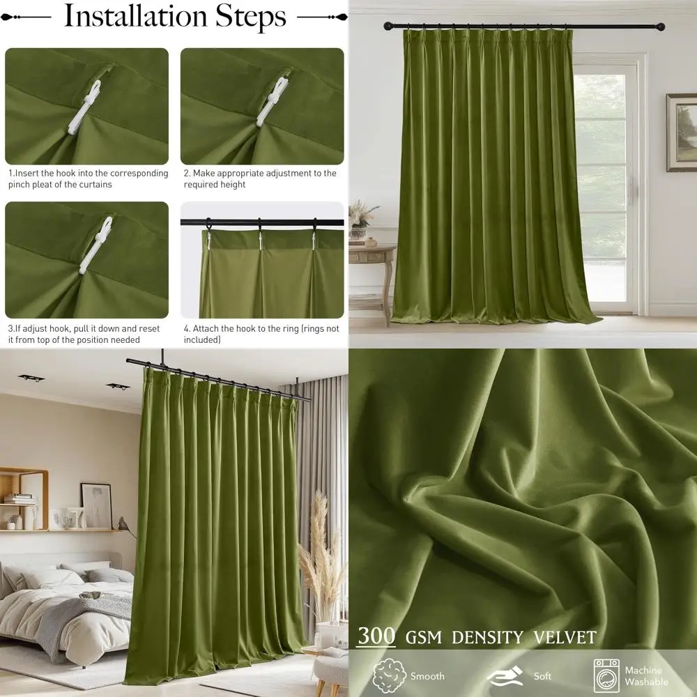 

Оливковые бархатные шторы со складками, 72x96, широкая ширина, светоблокировка, теплоизоляция для гостиной и спальни