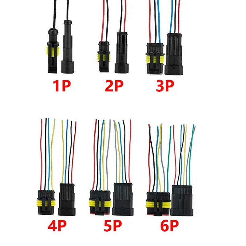 5Sets AMP Waterproof Electrical Auto Connector Male Female Plug with Wire Cable harness for Car Motorcycle 1P 2P 3P 4P 5P 6P Way