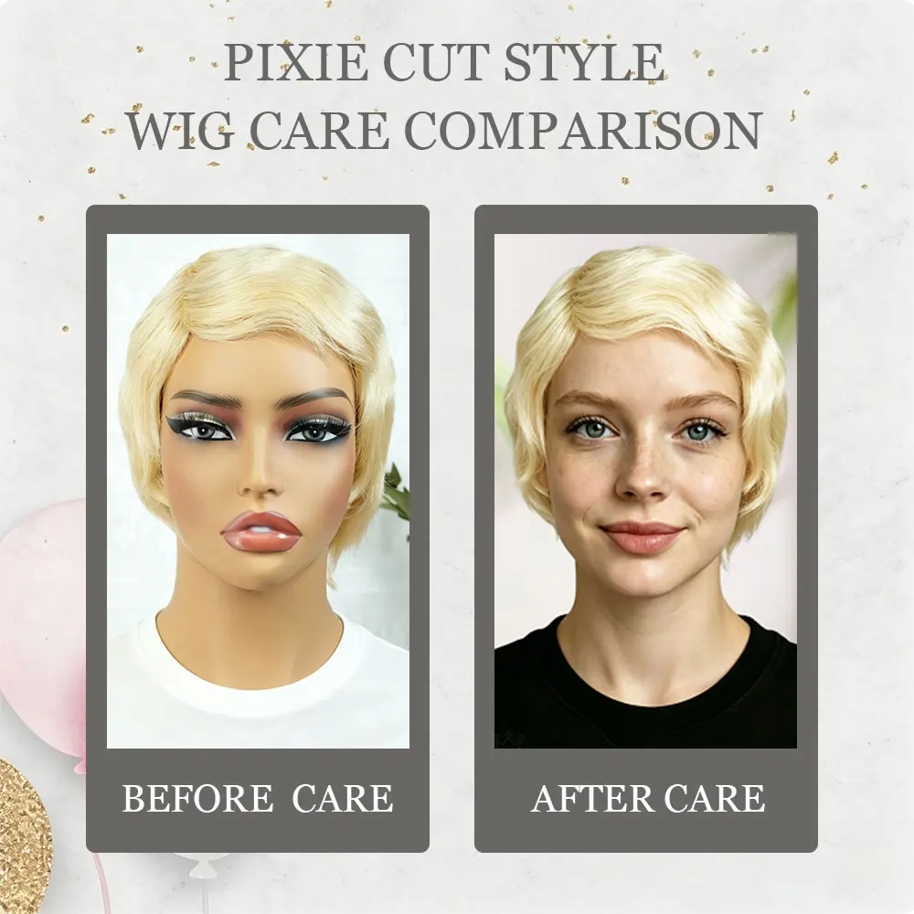 Peluca Corta Pixie Rubia Platino para Mujer, con Ondas Suaves, Hecha a Máquina, para Uso Diario y Eventos Especiales