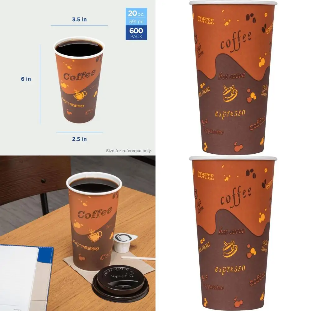 

20 oz Disposable Hot Coffee Cups, 600 Count, Leak-Resistant Double-Lined for Hot Beverages