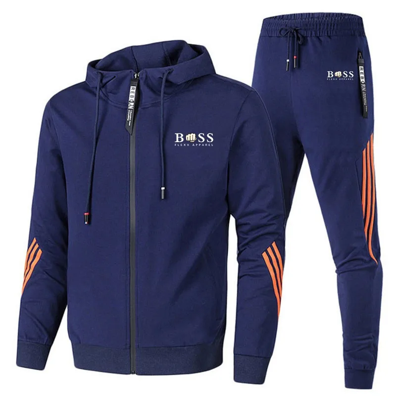 Conjunto deportivo de marca para hombre, sudadera con capucha y cremallera y pantalones, ropa deportiva informal para correr, novedad de otoño, 2023