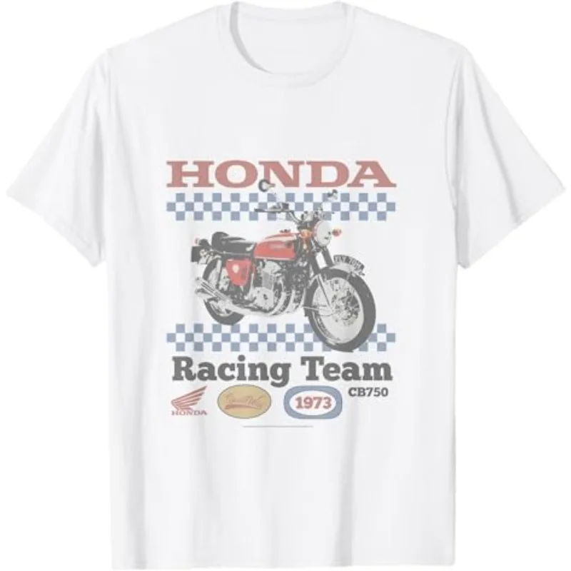 

Мужская и женская футболка Honda Racing Motorcycle Summer New Powersports Vintage CB750 Racing Team с коротким рукавом в клетку